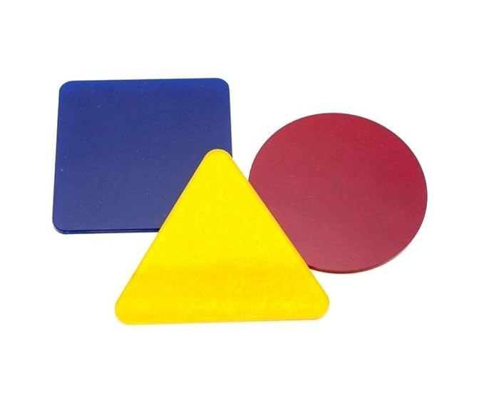 three shapes blue square, yellow triangle and red circle